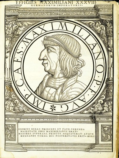 Maximilianus, illustratie uit Imperatorum romanorum omnium orientalium et occidentalium verissimae imagines ex antiquis numismatis door Hans Rudolf Manuel Deutsch